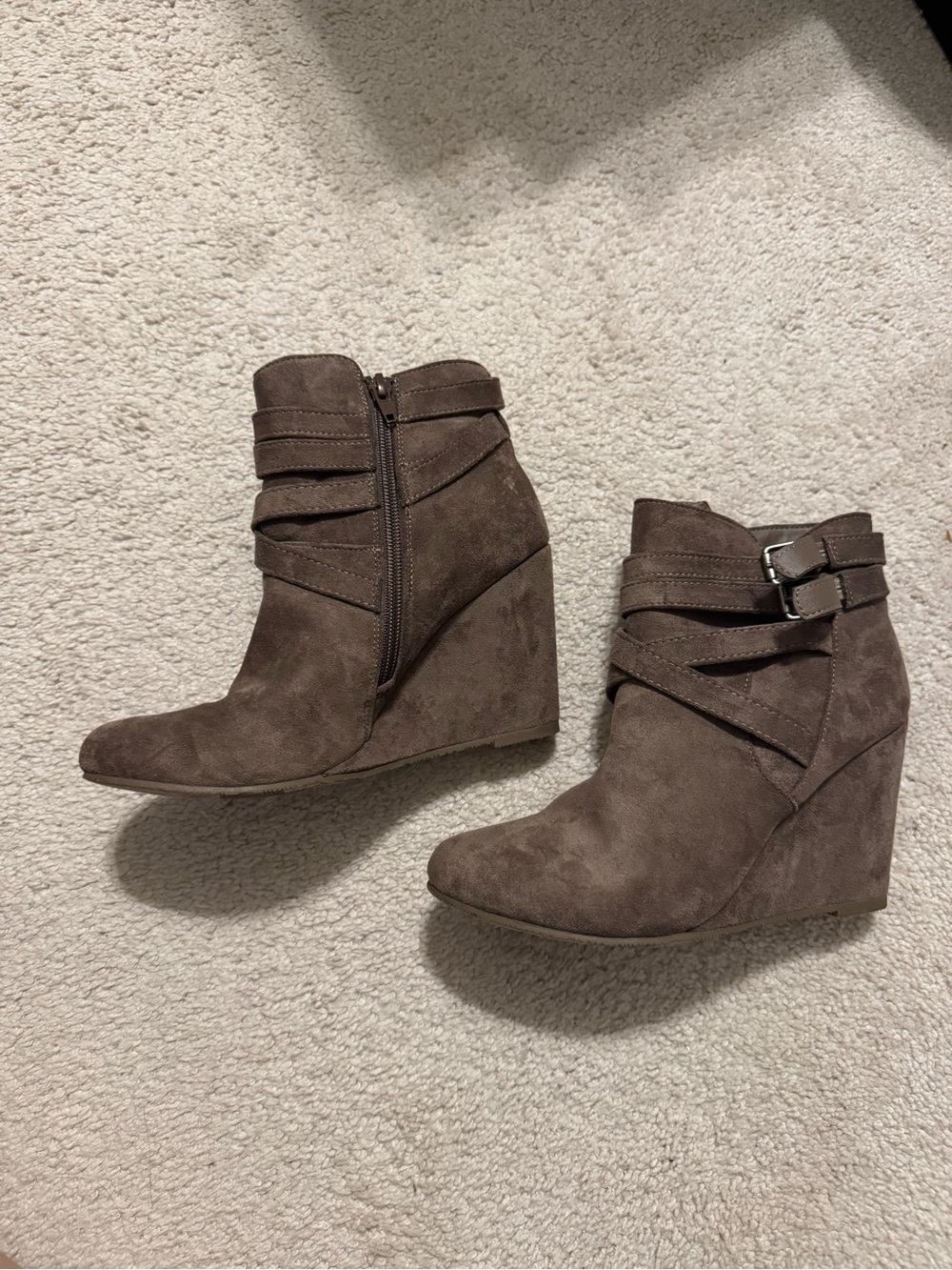 Strappy Suede Ankle Booties in Taupe - Picture 2 of 6
